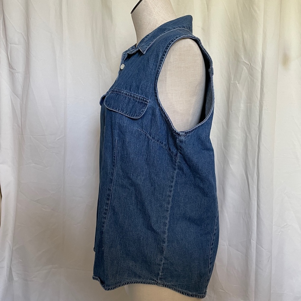 Vintage 90s Blue Denim button up tank blouse szLg - Picture 4 of 7